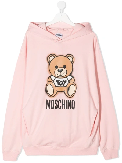 Moschino Kids' Teddy Print Hoodie In Pink