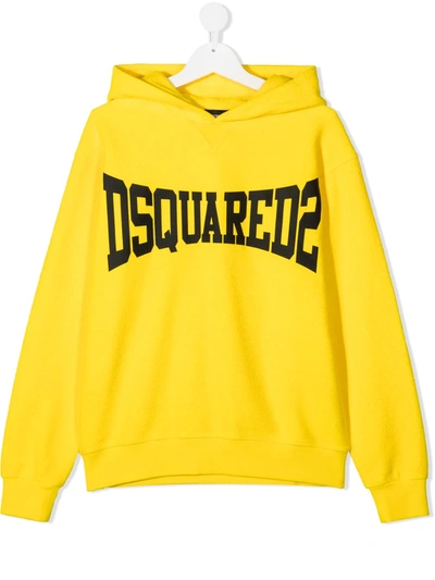 Dsquared2 Kids' Logo Print Cotton Sweatshirt Hoodie In Yellow