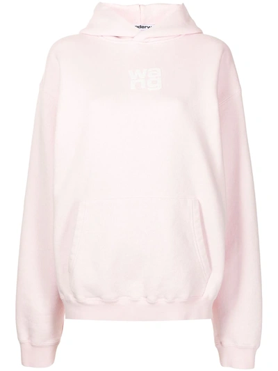 Alexander Wang Garment Washed Hoodie With Wang Puff Print In Pink