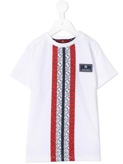 Aigner Kids' Monogram Stripe T-shirt In White