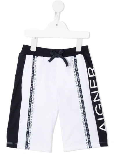 Aigner Kids' Logo条纹短裤 In White