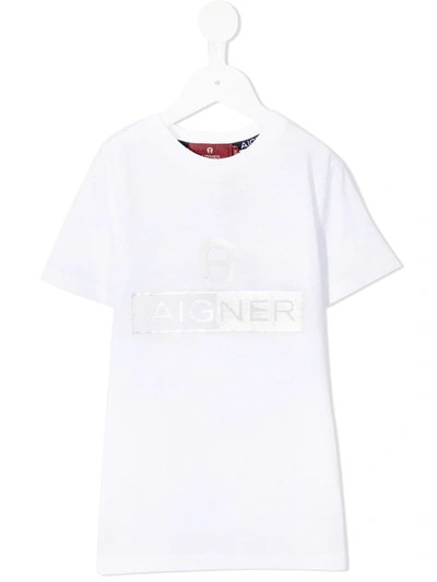 Aigner Kids' Metallic Logo Print T-shirt In White