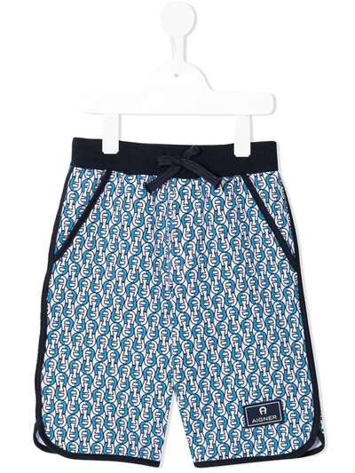 Aigner Kids' All-over Logo Print Shorts In Blue