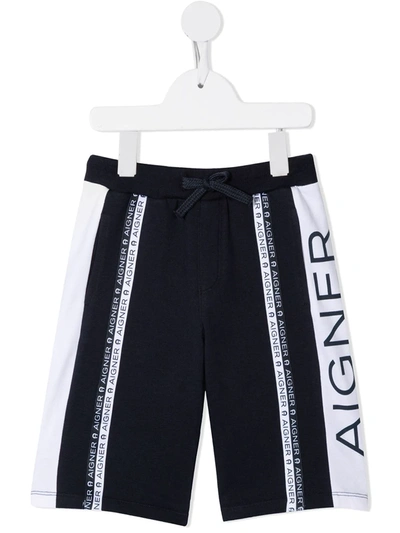 Aigner Kids' Logo Stripe Shorts In Blue