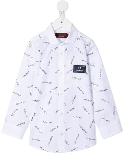 Aigner Kids' All-over Logo Print Shirt In White