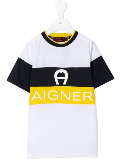 Aigner Kids' Logo条纹t恤 In White