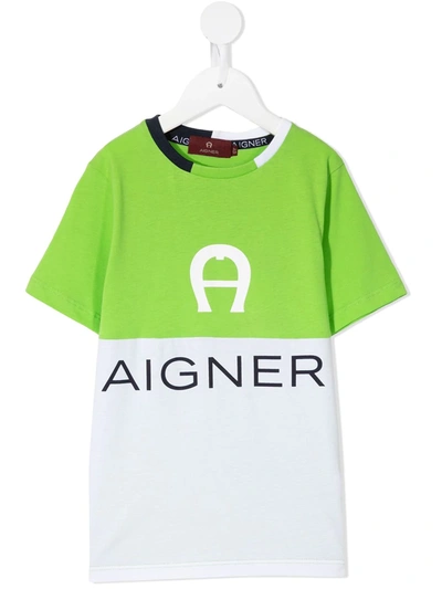 Aigner Kids' 双色t恤 In Green