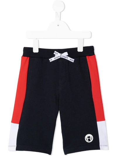 Aigner Kids' Logo Patch Shorts In Blue