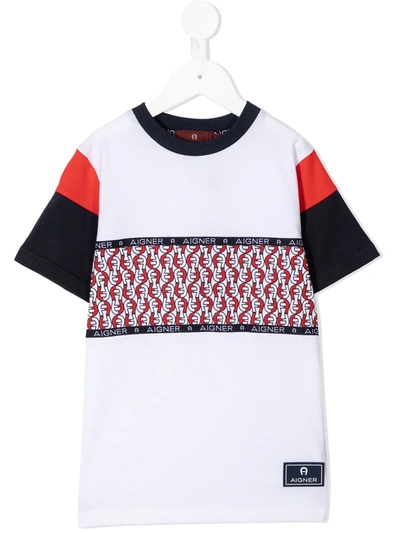 Aigner Kids' Monogram Stripe T-shirt In White