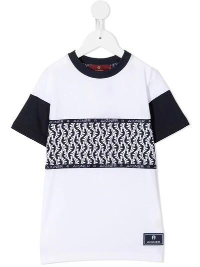 Aigner Kids' Monogram Stripe T-shirt In White