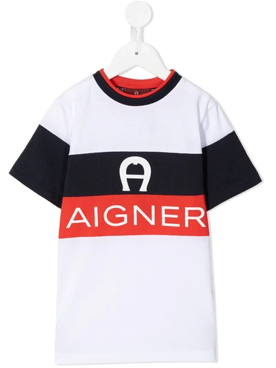 Aigner Kids' Logo条纹t恤 In White