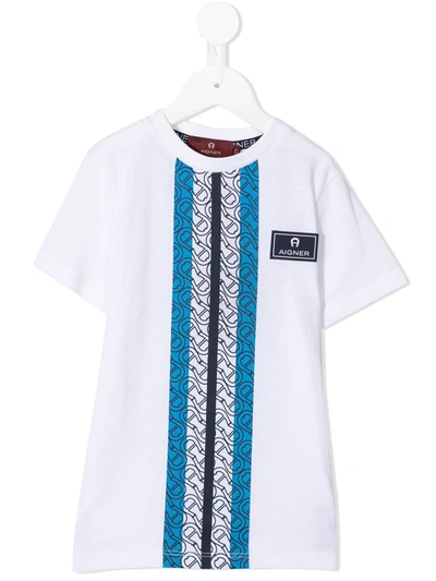 Aigner Kids' Monogram Stripe T-shirt In White