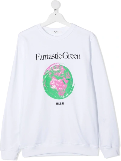 Msgm Kids' Slogan Graphic Print Sweatshirt In White