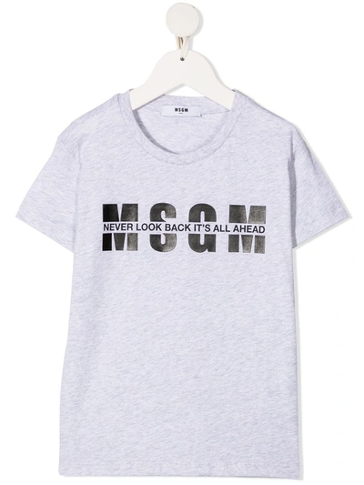 Msgm Kids' Logo Graphic Print T-shirt In Grey