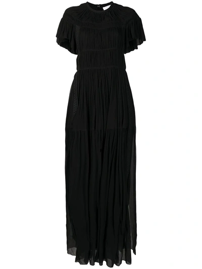 Chloé Shirred Plissé Silk Evening Dress In Black