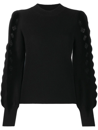 Chloé Puff-sleeve Wool Funneleneck Sweater In Black