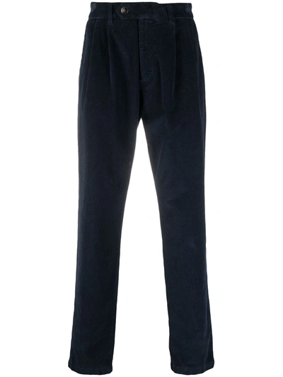 Eleventy Pleat Detail Corduroy Trousers In Blue