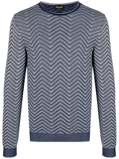 Giorgio Armani Slim-fit Cashmere-blend Jacquard Sweater In Blue