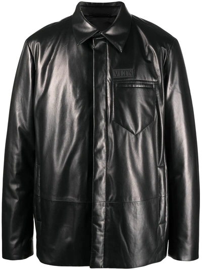 Valentino Vltn Buttoned Shirt Jacket In Black