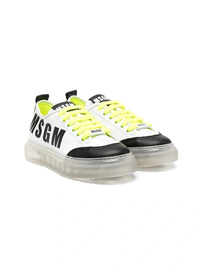 Msgm Teen Lace-up Transparent-sole Trainers In White
