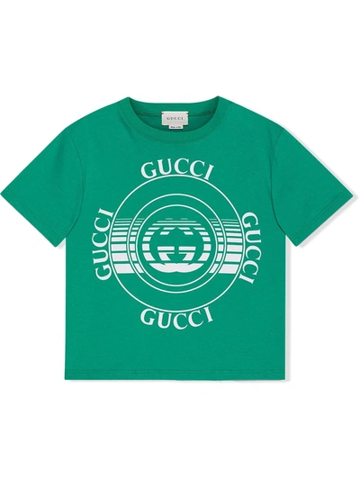 Gucci Kids' Logo印花棉质平纹针织t恤 In Green