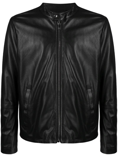 Dondup Leather Jacket With Zip And Buckle In Black