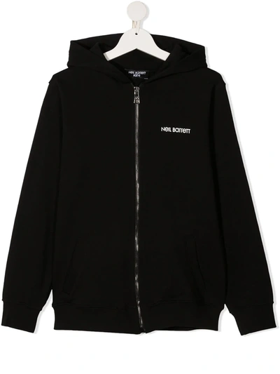 Neil Barrett Teen Star Bolt Print Zip-up Hoodie In Black