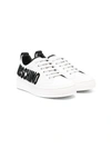 MOSCHINO LOGO-EMBOSSED LEATHER TRAINERS