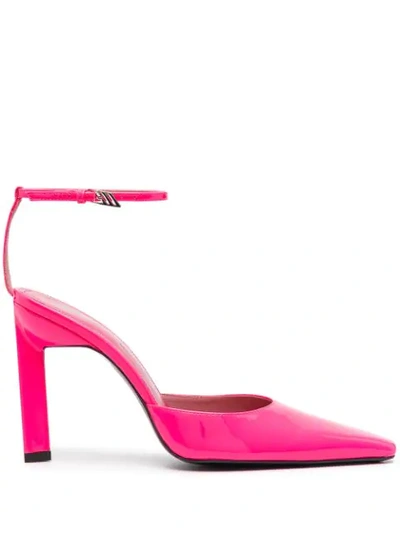Attico Pointed Leather Heeled Pumps In Fluo Pink