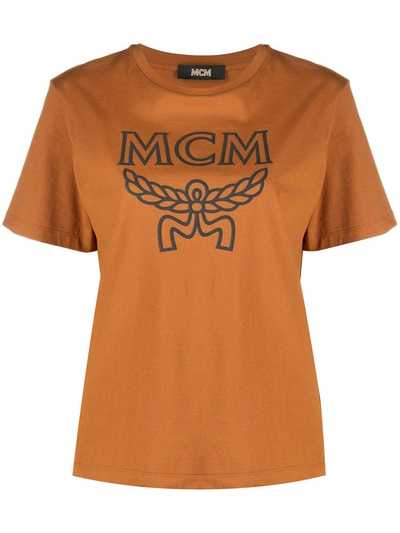 Mcm Logo-print Cotton T-shirt In Camel