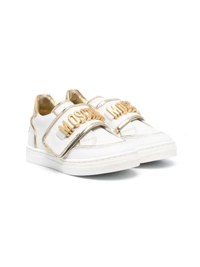 Moschino Kids' Logo-embossed Leather Trainers In White