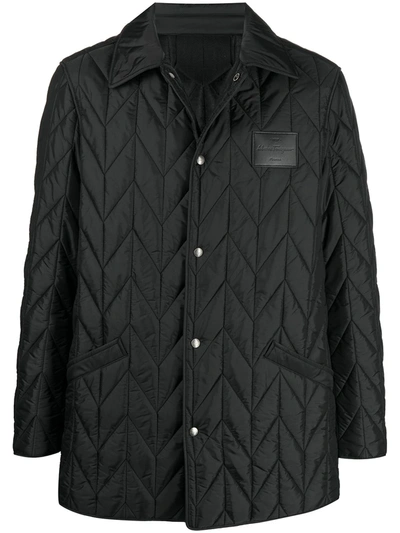 Ferragamo Logo-patch Buttoned Quilted Jacket In Black