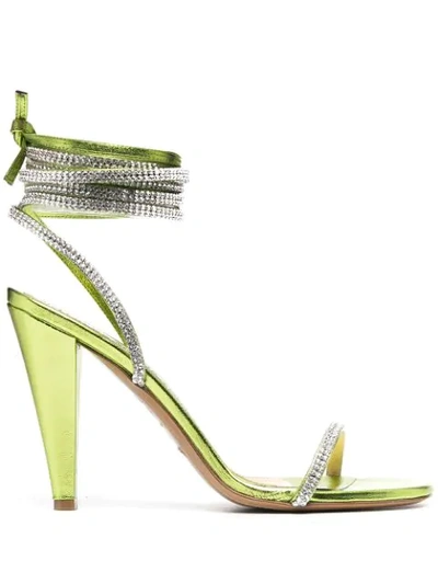 Alexandre Vauthier Women's Amina Crystal-embellished Leather Wrap Sandals In Green