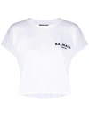 Balmain Cropped Flocked Cotton-jersey T-shirt In White Silver