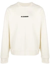 Jil Sander Crew Neck Long Sleeve Boxy Fit Printed Logo Sweatshirt In Neutrals