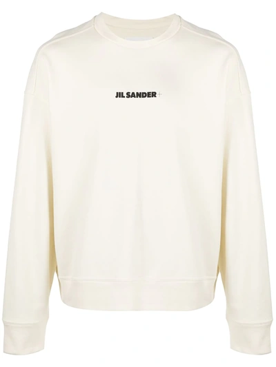 Jil Sander Crew Neck Long Sleeve Boxy Fit Printed Logo Sweatshirt In White
