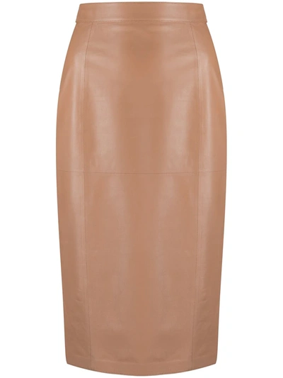 Desa 1972 Fitted Leather Skirt In Brown