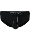Dolce & Gabbana Black Swim Brief With Metallic Dg Logo In Stretch Polyamide Man In Black