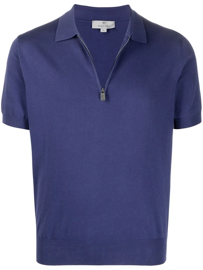 Canali Zip-up Short-sleeved Polo Shirt In Blue