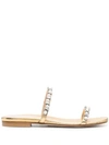 Stuart Weitzman Aleena Shine Pearly Crystal Flat Sandals In Gold