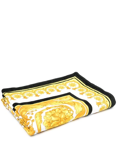 Versace Home Signature Baroque Print Beach Towel In White