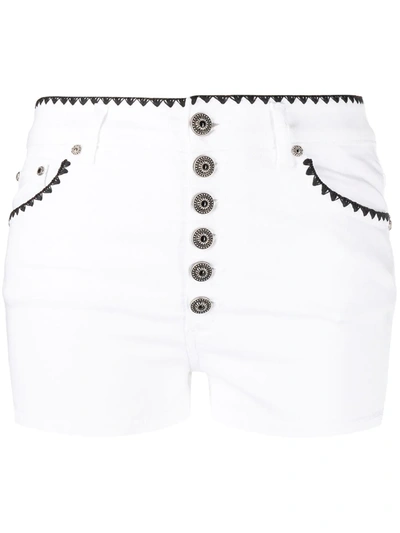 Dondup Embroidered Trim Denim Shorts In White