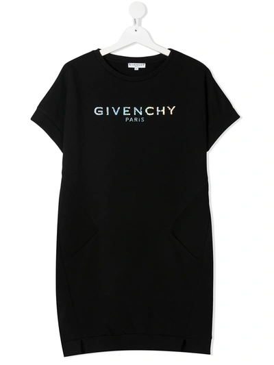 Givenchy Kids' Logo印花t恤式连衣裙 In Black