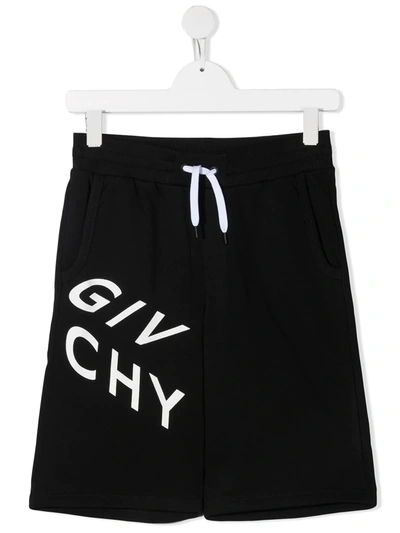 Givenchy Kids' Jersey Bermuda With Contrasting Logo Print In Black