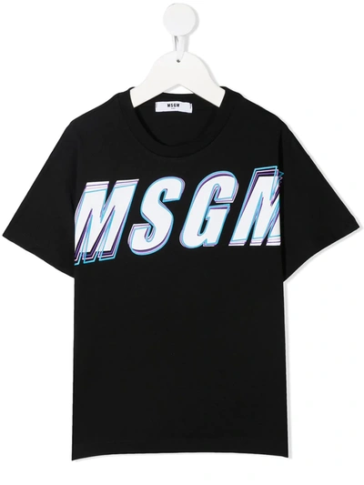 Msgm Kids' Logo-chest Cotton T-shirt In Black