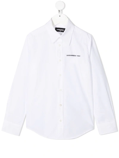 Dsquared2 Kids' Logo-print Cotton Shirt In White