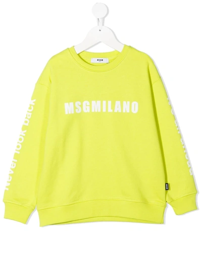Msgm Kids' Cotton Printed-sleeve Sweatshirt In Yellow
