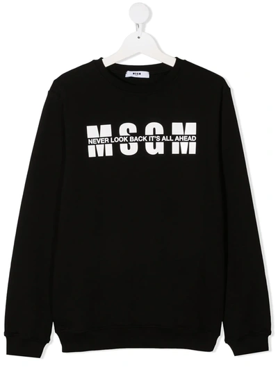 Msgm Teen Logo-chest Cotton Sweatshirt In Black