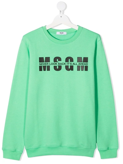 Msgm Teen Logo-chest Cotton Sweatshirt In Green