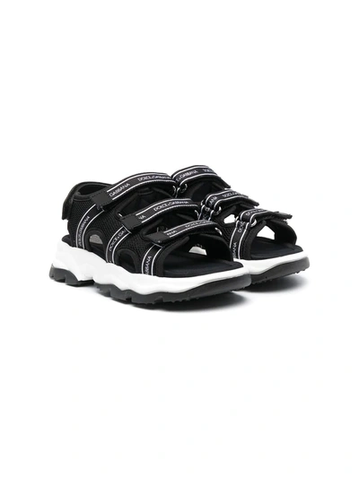 Dolce & Gabbana Kids' Logo-strap Chunky Sandals In Black